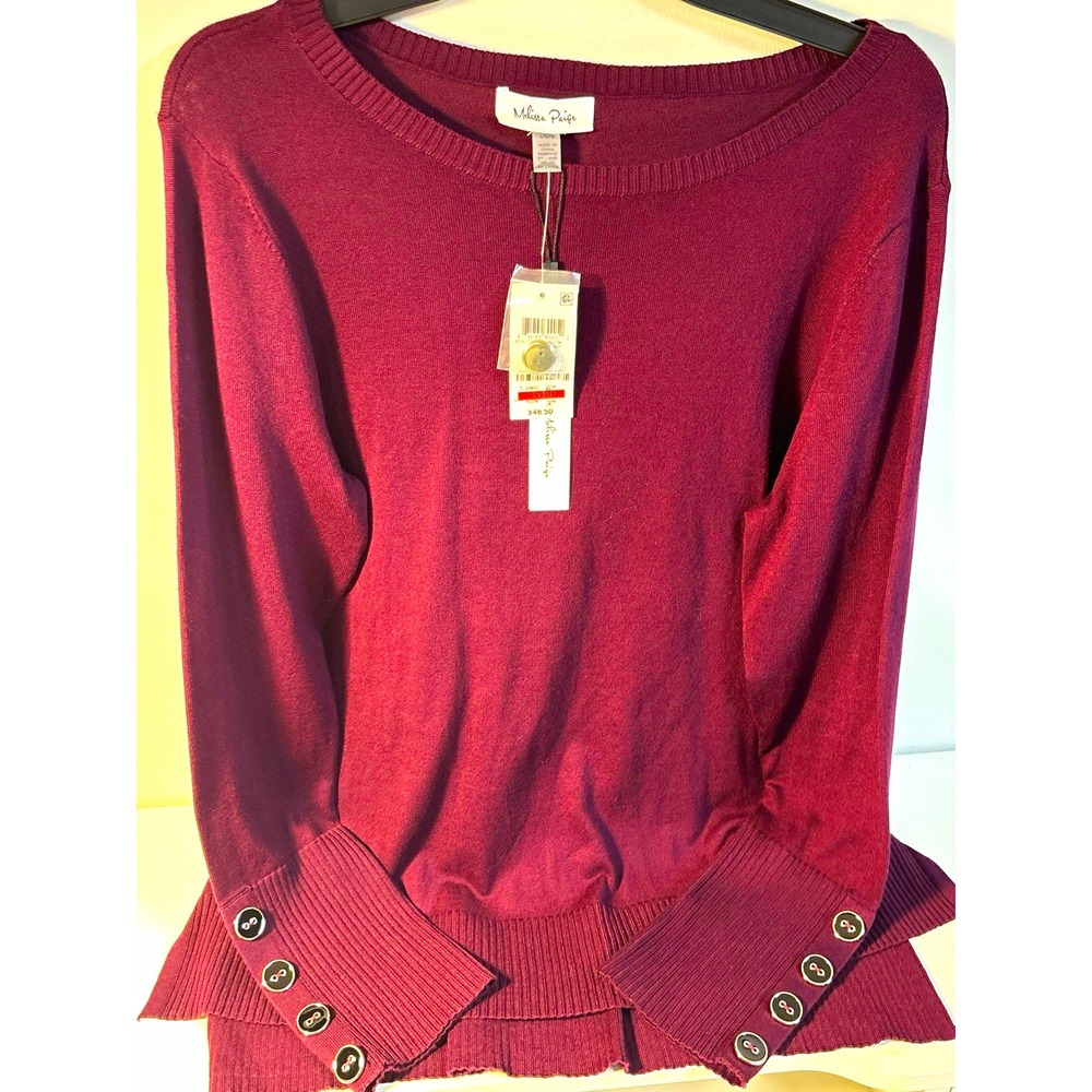 Melissa Paige Womens Sweater Burgundy Knit Scoop Neck Pullover Long Sleeve L NWT